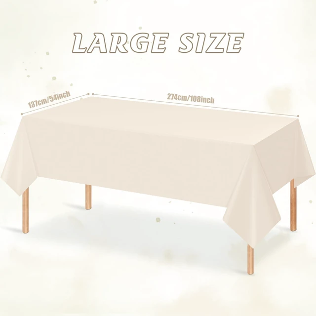 Alt view image 2 of 7 - 3Pcs Beige Tablecloths for Rectangle Tables,Disposable Plastic Ivory Table Cloth,Waterproof Cream Table Cover for Birthdays Weddings Anniversary Party Decorations,54 x 108 Inch