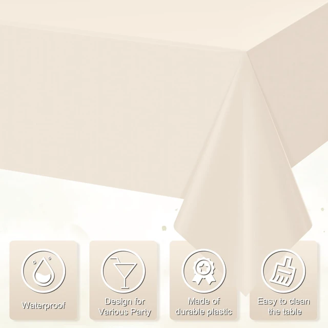 Alt view image 3 of 7 - 3Pcs Beige Tablecloths for Rectangle Tables,Disposable Plastic Ivory Table Cloth,Waterproof Cream Table Cover for Birthdays Weddings Anniversary Party Decorations,54 x 108 Inch