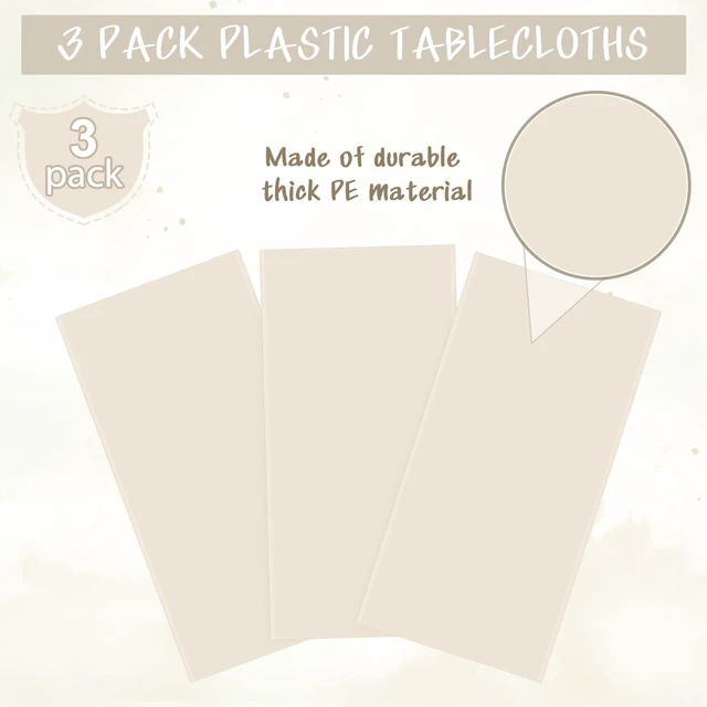 Alt view image 4 of 7 - 3Pcs Beige Tablecloths for Rectangle Tables,Disposable Plastic Ivory Table Cloth,Waterproof Cream Table Cover for Birthdays Weddings Anniversary Party Decorations,54 x 108 Inch