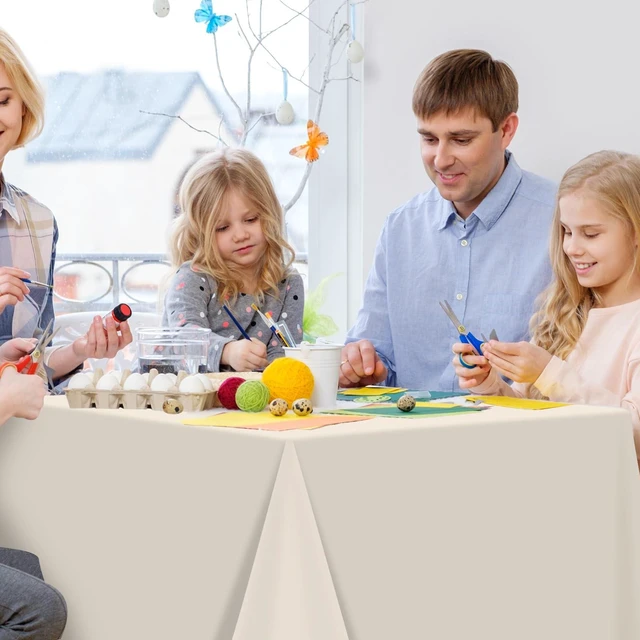 Alt view image 6 of 7 - 3Pcs Beige Tablecloths for Rectangle Tables,Disposable Plastic Ivory Table Cloth,Waterproof Cream Table Cover for Birthdays Weddings Anniversary Party Decorations,54 x 108 Inch