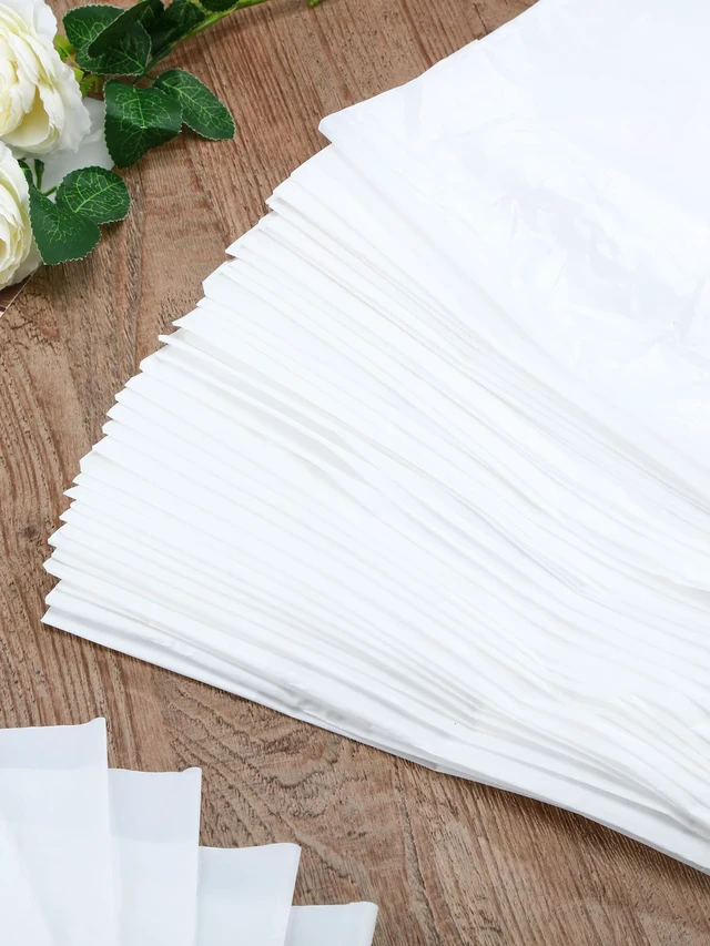 Alt view image 7 of 7 - 200 Packs Plastic Disposable Bibs for Adults 14 x 24 Inch, White | Eating Plastic Bibs Bulk for Women Men Elderly Dining Clothing Protector Waterproof Disposable Design