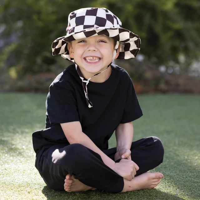 Alt view image 2 of 7 - Baby & Toddler Sun Hat | Adjustable Brim UPF 50+ Bucket Hat for Infants & Kids | Lightweight Quick-Dry Sun Hat for Outdoor, Beach & Swim (Black Checkers, 9-18M)