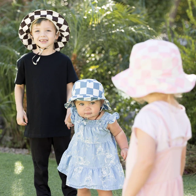 Alt view image 3 of 7 - Baby & Toddler Sun Hat | Adjustable Brim UPF 50+ Bucket Hat for Infants & Kids | Lightweight Quick-Dry Sun Hat for Outdoor, Beach & Swim (Black Checkers, 9-18M)