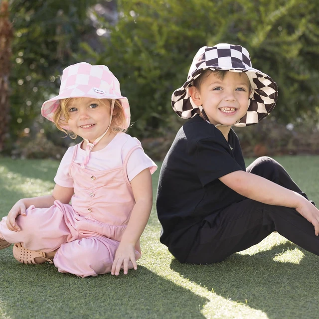 Alt view image 4 of 7 - Baby & Toddler Sun Hat | Adjustable Brim UPF 50+ Bucket Hat for Infants & Kids | Lightweight Quick-Dry Sun Hat for Outdoor, Beach & Swim (Black Checkers, 9-18M)