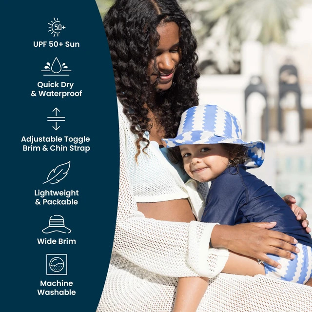 Alt view image 6 of 7 - Baby & Toddler Sun Hat | Adjustable Brim UPF 50+ Bucket Hat for Infants & Kids | Lightweight Quick-Dry Sun Hat for Outdoor, Beach & Swim (Black Checkers, 9-18M)