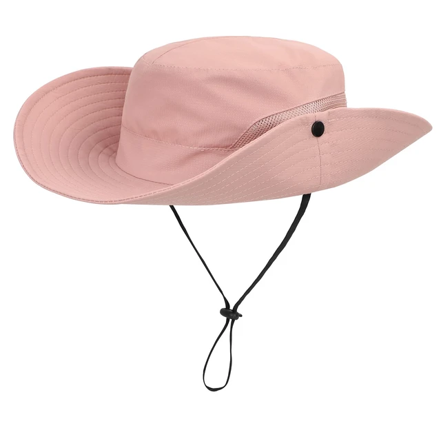 Alt view image 2 of 7 - Kids Sun Hat Ponytail Girls UPF 50 Bucket Cap Summer Beach Fishing Kids Hat Wide Brim Adjustable Swim Hat Solid Pink 8-12T