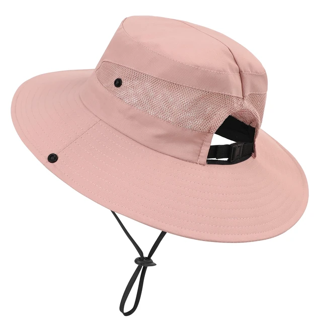 Alt view image 3 of 7 - Kids Sun Hat Ponytail Girls UPF 50 Bucket Cap Summer Beach Fishing Kids Hat Wide Brim Adjustable Swim Hat Solid Pink 8-12T