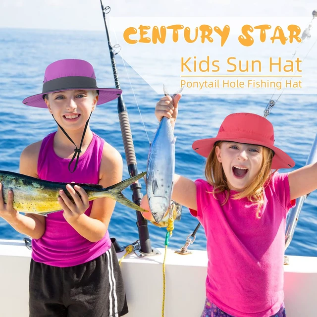 Alt view image 5 of 7 - Kids Sun Hat Ponytail Girls UPF 50 Bucket Cap Summer Beach Fishing Kids Hat Wide Brim Adjustable Swim Hat Solid Pink 8-12T