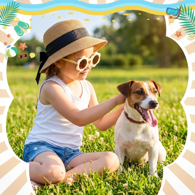Alt view image 5 of 7 - Girls Straw Sun Hat Bowknot Khaki Color | Kids Summer Beach Floppy Cap with Flower Sunglasses, Sun Protection Hats for Infant Toddler, Fits Head 50-52 cm, Ages 2-6