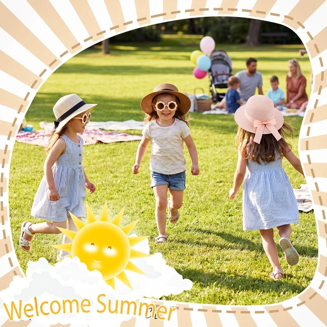 Alt view image 7 of 7 - Girls Straw Sun Hat Bowknot Khaki Color | Kids Summer Beach Floppy Cap with Flower Sunglasses, Sun Protection Hats for Infant Toddler, Fits Head 50-52 cm, Ages 2-6