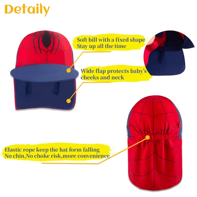 Alt view image 6 of 7 - Kids Legionnaires Hat, UPF 50+ Sun Protection Swim Cap Flap Hat for Kids, Quick Drying Boys Sun Hat, Spider, 4-6 Years