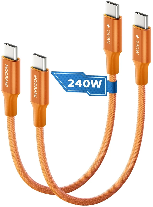 Main image of 2-Pack 0.5ft 240W USB C to C Cable for Power Bank Pocket Charging | Short 6-Inch Portable Cord | PD 3.1 Fast Charge | For iPhone 17 16 15 Samsung | 48-Braided | 480Mbps Data Transfer