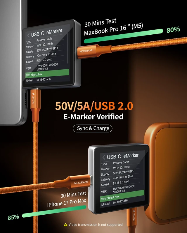 Alt view image 3 of 7 - 2-Pack 0.5ft 240W USB C to C Cable for Power Bank Pocket Charging | Short 6-Inch Portable Cord | PD 3.1 Fast Charge | For iPhone 17 16 15 Samsung | 48-Braided | 480Mbps Data Transfer