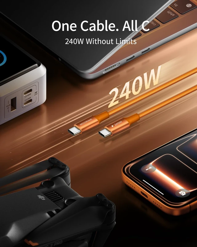 Alt view image 2 of 7 - 2-Pack 0.5ft 240W USB C to C Cable for Power Bank Pocket Charging | Short 6-Inch Portable Cord | PD 3.1 Fast Charge | For iPhone 17 16 15 Samsung | 48-Braided | 480Mbps Data Transfer
