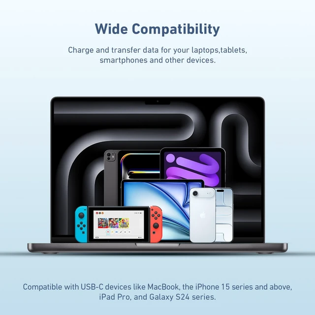 Alt view image 7 of 7 - Silicone USB C Monitor Cable 3.3FT,8K@60Hz 4K@240Hz | 10Gbps Data Transfer | 240W PD Charging, for iPhone 17, MacBook, CarPlay, Portable Monitor