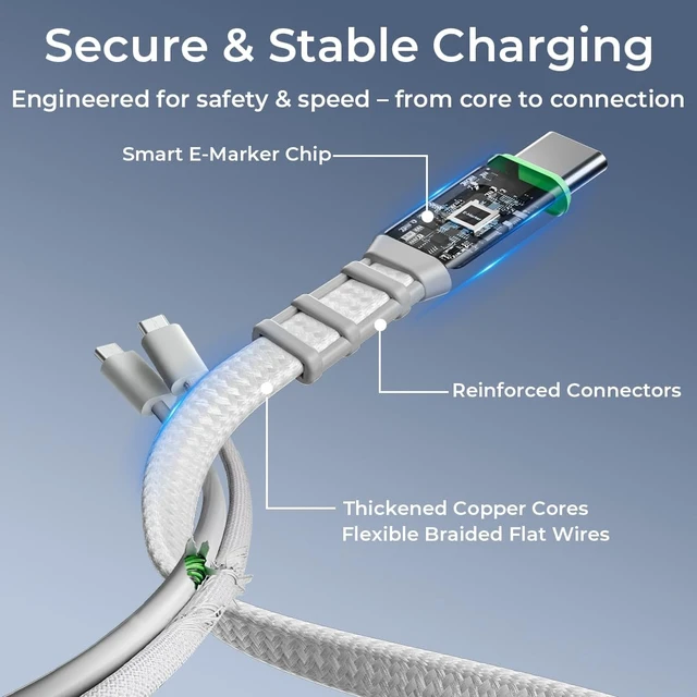 Alt view image 5 of 7 - 240W USB-C Retractable Cable, PD Fast Charging USB-C to USB-C, Smart Retractable Design, 1.2m (3.94 Ft), 480Mbps Data Transfer, Compact Portable Charger Cable for Laptop Tablet Phone, White