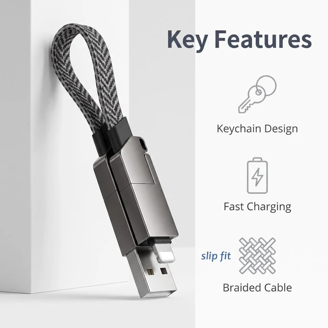 Alt view image 3 of 7 - 100W 6-in-1 Multi Charging Cable Keychain; Voila Reve Universal Fast Charger with USB-C, Lightning, and Micro USB; Portable USB-A/USB-C to Multi-Device Adapter