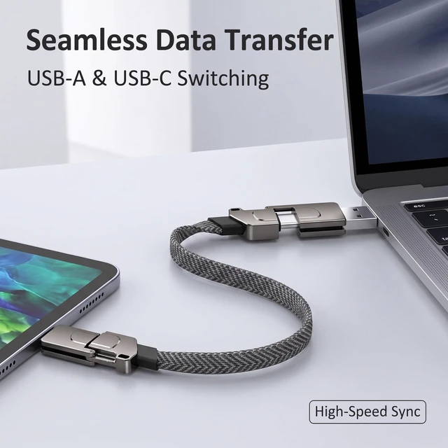 Alt view image 2 of 7 - 100W 6-in-1 Multi Charging Cable Keychain; Voila Reve Universal Fast Charger with USB-C, Lightning, and Micro USB; Portable USB-A/USB-C to Multi-Device Adapter