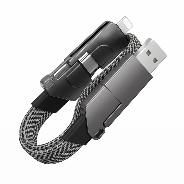 Alt view image 5 of 7 - 100W 6-in-1 Multi Charging Cable Keychain; Voila Reve Universal Fast Charger with USB-C, Lightning, and Micro USB; Portable USB-A/USB-C to Multi-Device Adapter