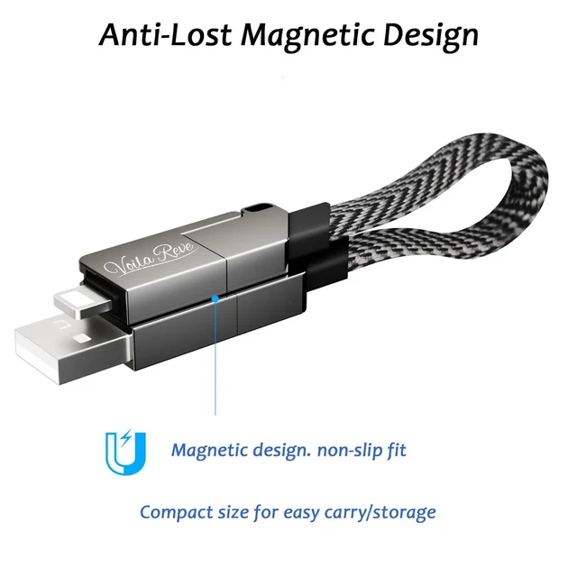 Alt view image 7 of 7 - 100W 6-in-1 Multi Charging Cable Keychain; Voila Reve Universal Fast Charger with USB-C, Lightning, and Micro USB; Portable USB-A/USB-C to Multi-Device Adapter