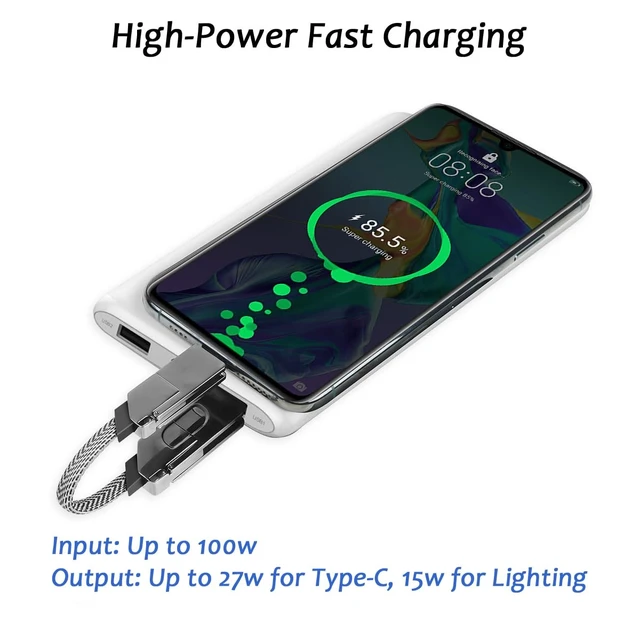 Alt view image 6 of 7 - 100W 6-in-1 Multi Charging Cable Keychain; Voila Reve Universal Fast Charger with USB-C, Lightning, and Micro USB; Portable USB-A/USB-C to Multi-Device Adapter