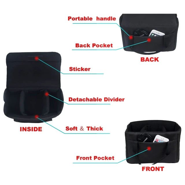 Alt view image 2 of 7 - Camera Inserts Lens Padded Insert Liner DSLR SLR Protective Bag Camera Cube Roomy Case Waterproof Foldable pouch for Camera Lens Accessories Sony Canon Nikon Olympus (Black)