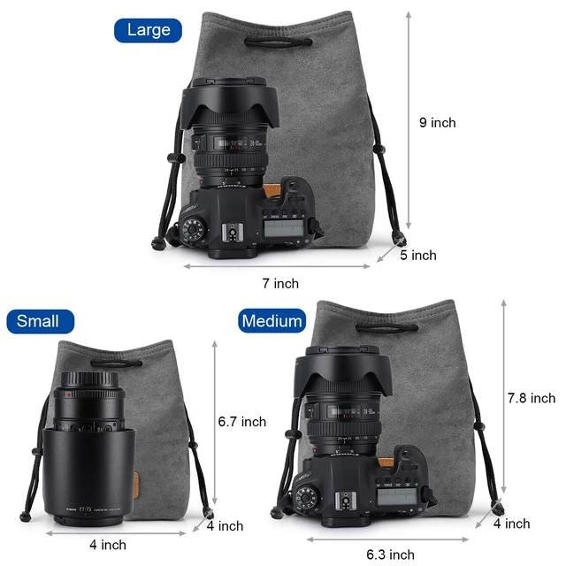 Alt view image 3 of 6 - Soft Camera Bag DSLR Insert Handbag Drawstring Lens Case | Soft Suede, Drawstring Closure, Dust-proof, Scratch-resistant, Compatible with Canon Nikon Sony