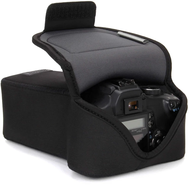 Main image of Camera Sleeve (Zoom) for Compact SLRs with Lens Compatible with Canon EOS R100 Nikon Z30 Sony ZV-E10, and more - Padded Neoprene DSLR Case with Accessory Pocket & Belt Loop (Black)