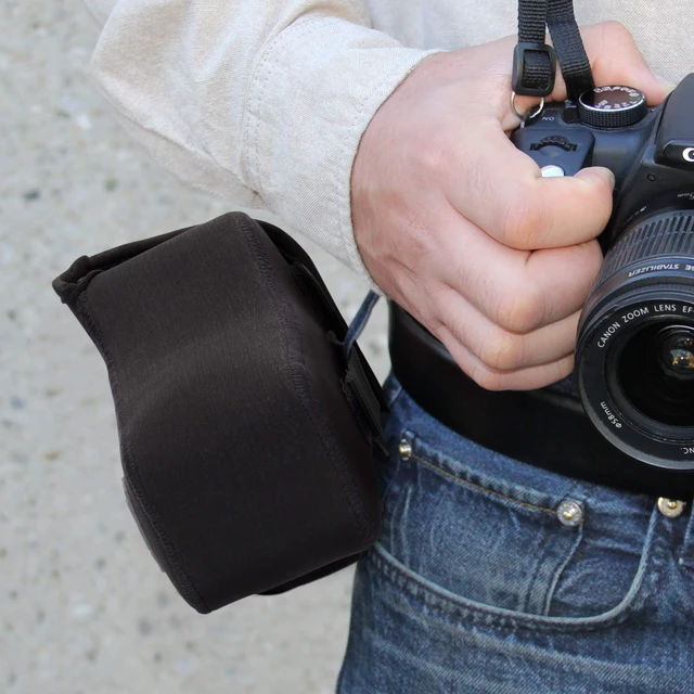 Alt view image 6 of 7 - Camera Sleeve (Zoom) for Compact SLRs with Lens Compatible with Canon EOS R100 Nikon Z30 Sony ZV-E10, and more - Padded Neoprene DSLR Case with Accessory Pocket & Belt Loop (Black)