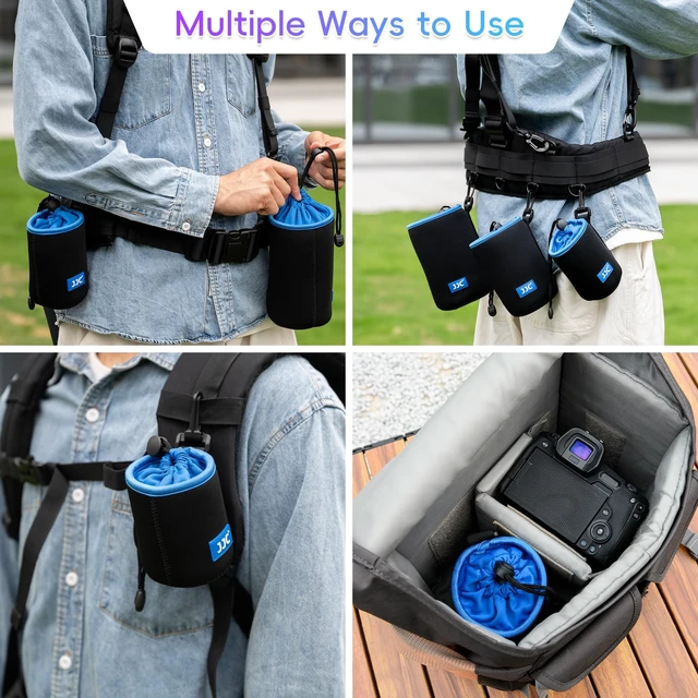 Alt view image 6 of 6 - Neoprene Camera Lens Pouch Case, Drawstring Bag for Lens up to 3.9x11" | Water-Resistant, Soft Padded, with Carabiner, Compatible with Canon EF 70-200mm, EF 100-400mm, EF 70-300mm AF-S 70-200mm