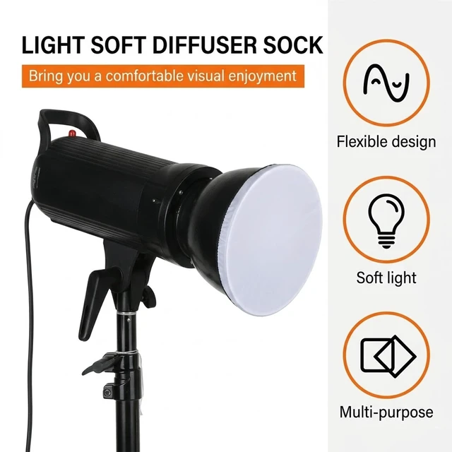 Alt view image 5 of 7 - 2Pcs 7"/18cm Ight Diffuser Sock, Soft Diffuser Lamp Cover for 6" to 9" Studio Strobe Reflectors, Ring Light Flash Light, Soft Fabric Light Shade