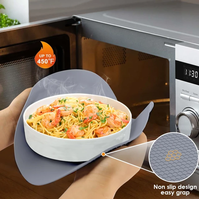Alt view image 2 of 7 - 12 Inch Multi-Purpose Silicone Mat, As Drying Mat, Microwave Mat, Trivet, Pot Holder, Placemat, Utensils Rest, Pad for Hot Pans Plates Dishes Kitchen Countertop, Heat Resistant Mat, Light Gray 2 Pack