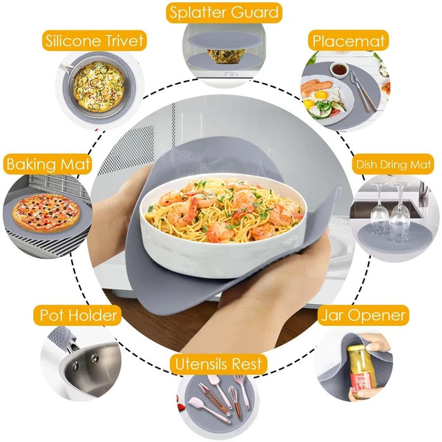 Alt view image 4 of 7 - 12 Inch Multi-Purpose Silicone Mat, As Drying Mat, Microwave Mat, Trivet, Pot Holder, Placemat, Utensils Rest, Pad for Hot Pans Plates Dishes Kitchen Countertop, Heat Resistant Mat, Light Gray 2 Pack