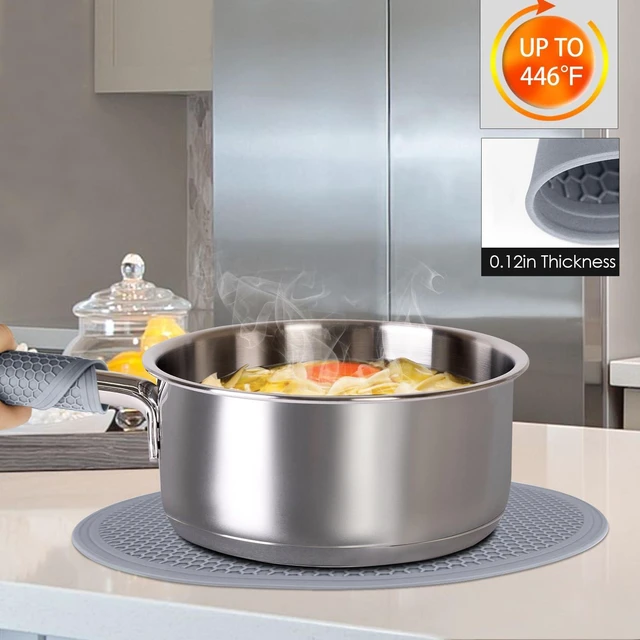 Alt view image 6 of 7 - 12 Inch Multi-Purpose Silicone Mat, As Drying Mat, Microwave Mat, Trivet, Pot Holder, Placemat, Utensils Rest, Pad for Hot Pans Plates Dishes Kitchen Countertop, Heat Resistant Mat, Light Gray 2 Pack