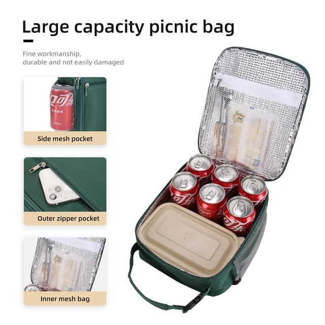 Alt view image 4 of 7 - Lunch box Lunch bag for men women Insulated Lunchbox Lunch bags for Work Picnic Travel(Deep green)