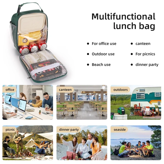 Alt view image 5 of 7 - Lunch box Lunch bag for men women Insulated Lunchbox Lunch bags for Work Picnic Travel(Deep green)
