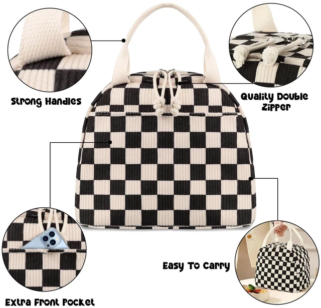 Alt view image 2 of 7 - Lunch Bag for Women Men Cute Corduroy Lunch Tote Bags Reusable Insulated Lunch Box Large Capacity Reusable Insulated Cooler for Work Picnic or Travel