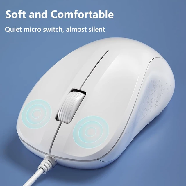Alt view image 3 of 7 - USB Silent Wired Computer Mouse with Easy Click for Office and Home, 1200DPI, Premium and Portable, Compatible with Windows PC, Laptop, Desktop, Notebook (White)