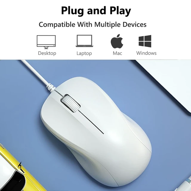 Alt view image 5 of 7 - USB Silent Wired Computer Mouse with Easy Click for Office and Home, 1200DPI, Premium and Portable, Compatible with Windows PC, Laptop, Desktop, Notebook (White)
