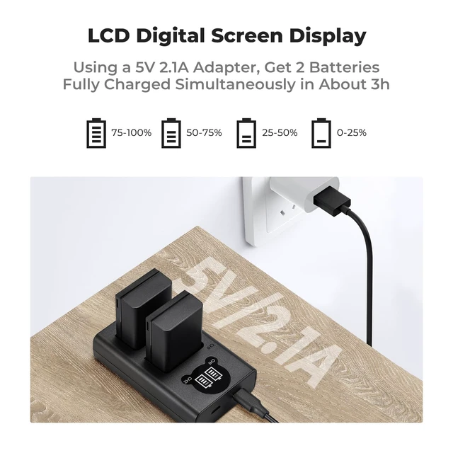 Alt view image 3 of 7 - NP-FZ100 Battery Charger, Dual-Slot Camera Battery Charger with LCD Display for Sony A7iii A7iv A7Rv A6700 A6600 A9 A1 FX3 FX30 ZV-E1 Cameras