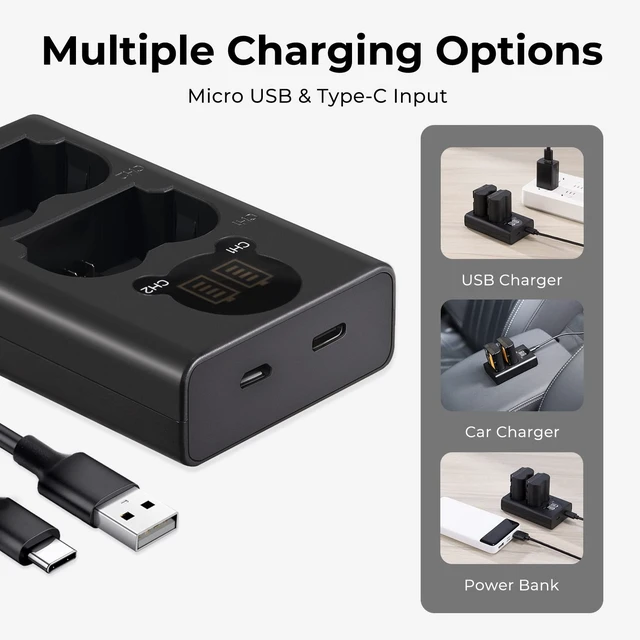 Alt view image 5 of 7 - NP-FZ100 Battery Charger, Dual-Slot Camera Battery Charger with LCD Display for Sony A7iii A7iv A7Rv A6700 A6600 A9 A1 FX3 FX30 ZV-E1 Cameras