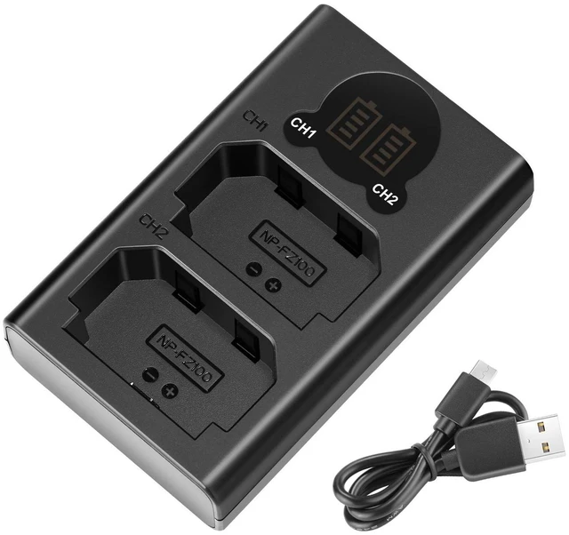 Main image of Dual USB Charger for Sony NP-FZ100 Battery, Compatible with Sony ZV-E1, FX3, FX30, A1, A9 II, A7R V, A7S III, A7 IV, A6600, A7C Cameras, Designed with LCD Display, Versatile Charging Options