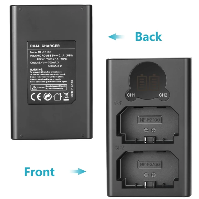 Alt view image 7 of 7 - Dual USB Charger for Sony NP-FZ100 Battery, Compatible with Sony ZV-E1, FX3, FX30, A1, A9 II, A7R V, A7S III, A7 IV, A6600, A7C Cameras, Designed with LCD Display, Versatile Charging Options