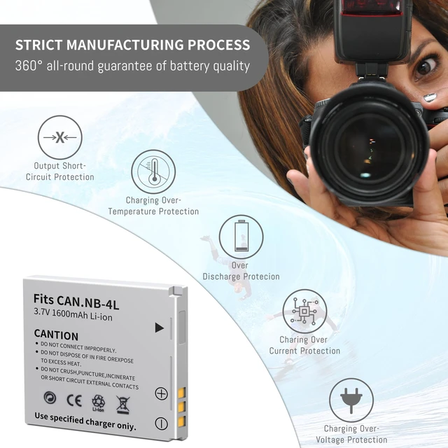 Alt view image 6 of 7 - 2-Pack NB-4L Battery, LCD Slim USB Charger Compatible for Canon ELPH 100 HS | 300 HS, 310 HS, 330 HS, VIXIA mini, Powershot SD400, SD450, SD600, SD630, SD750, SD780, SD940, SD1000, SD1100 is