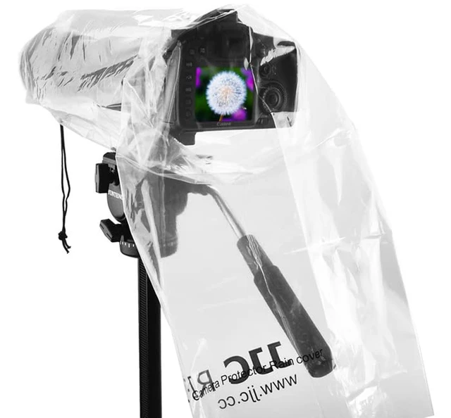Alt view image 7 of 7 - Camera Rain Cover Sleeve for DSLR w/Lens up to 18", Waterproof, 2-Pack | Completely See-Through, Protects from Rain/Dust/Mud, PE Material, for Canon Nikon Fujifilm Sony Olympus Pentax Sigma DSLR