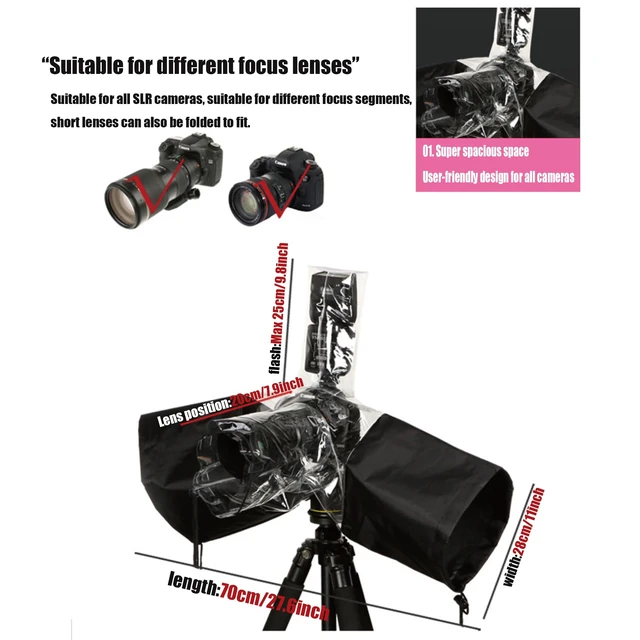 Alt view image 5 of 7 - Professional DSLR Rain Cover - Waterproof Camera Cover for Canon Nikon Sony Fuji Cameras & More, Photography Essentials with Lens Protector(-20/-4 Non-Freezing)