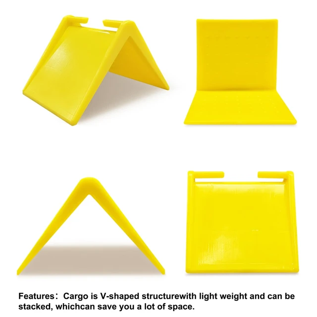 Alt view image 3 of 6 - 20 Pack 2 in V Shaped Corner Edge Protectors for Flatbed, Yellow | Crack resistant plastic, fits 1 to 2 inch tie down straps, heavy duty corner guards, for flatbed trailer pallets and moving