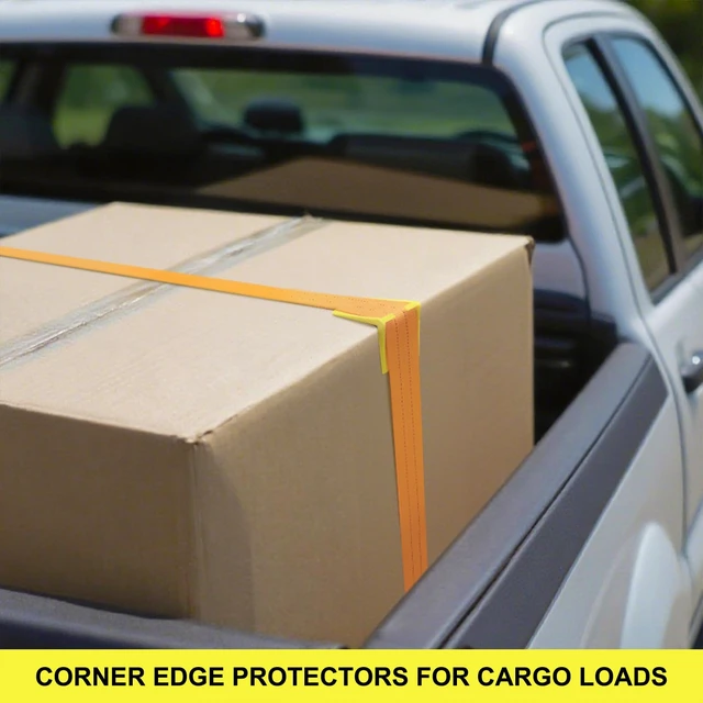 Alt view image 5 of 6 - 20 Pack 2 in V Shaped Corner Edge Protectors for Flatbed, Yellow | Crack resistant plastic, fits 1 to 2 inch tie down straps, heavy duty corner guards, for flatbed trailer pallets and moving