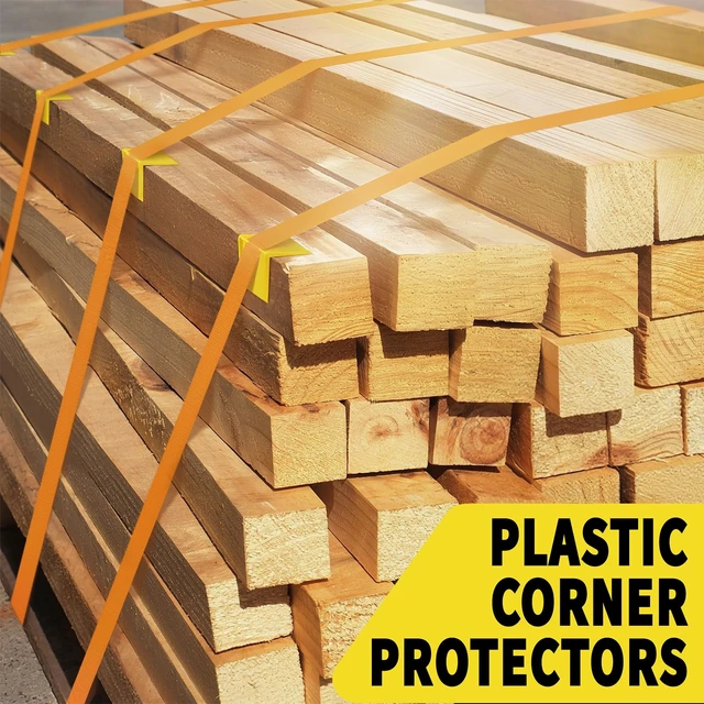Alt view image 6 of 6 - 20 Pack 2 in V Shaped Corner Edge Protectors for Flatbed, Yellow | Crack resistant plastic, fits 1 to 2 inch tie down straps, heavy duty corner guards, for flatbed trailer pallets and moving