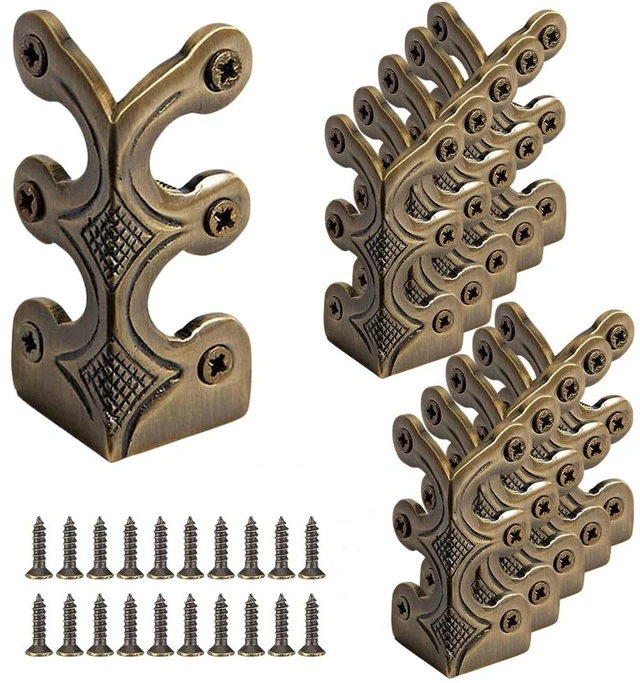 Main image of 24 pcs Solid Brass Baseboard Corner Protectors, Skirting Board Corner Protectors, Vintage Metal Corner Protector Table Corner Edge Cover Safety Bracket with Screws (Bronze)